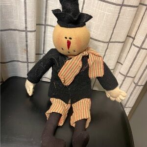 Vintage Primitive 17” Snowman Doll Shelf Sitter Christmas Country Farmhouse